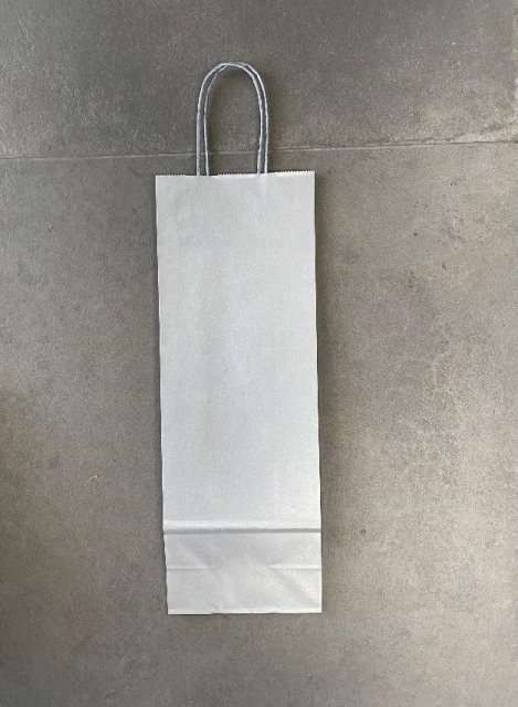 Papírová taška na víno 14 x 9 x 39 cm, stříbrná