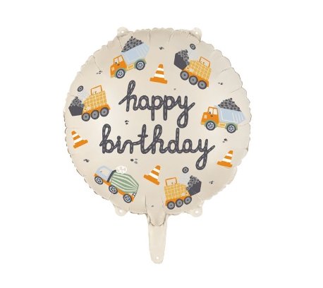 Fóliový balón Happy Birthday - Stavební vozidla, 45 cm, mix