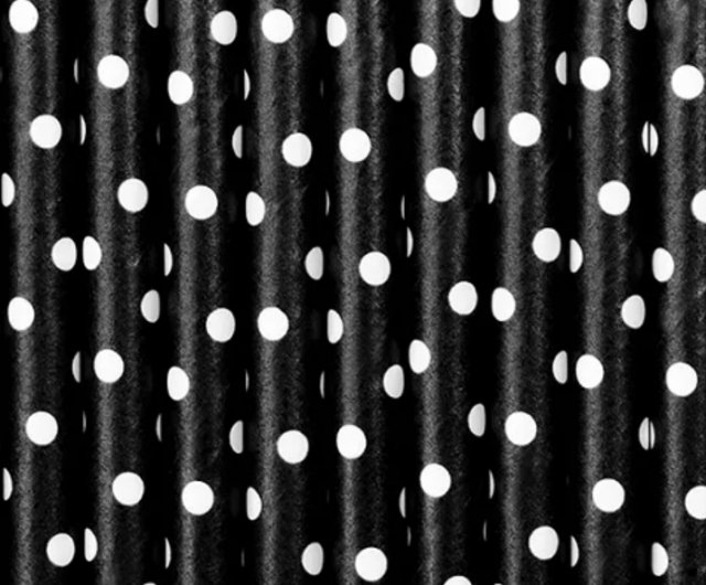 Papírová brčka, černá / bílé puntíky, 19.5 cm, set 10ks