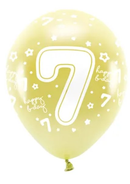 Metalické eko balónky 33 cm, číslo ''7", světle zlaté, set 6ks