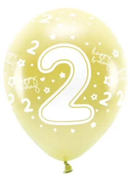 Metalické ekologické balónky 33 cm, číslo "2", světle zlaté, set 6ks