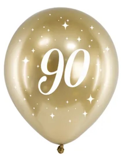 Lesklé balónky 30cm, 90. narozeniny, zlaté, set 6ks