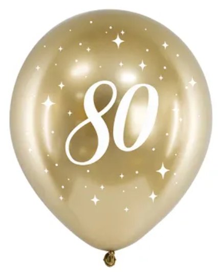 Lesklé balónky 30cm, 80. narozeniny, zlaté, set 6ks