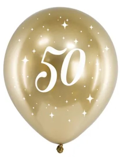 Lesklé balónky 30cm, 50. narozeniny, zlaté, set 6ks