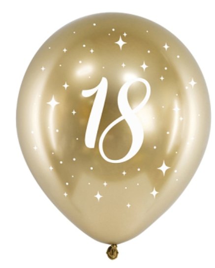 Lesklé balónky 30cm, 18. narozeniny, zlaté, set 6ks