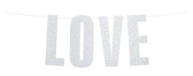 Závěsný papírový banner Love, stříbrný, 21x55cm