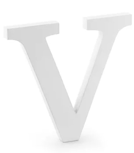 Dřevěné písmeno V, bílé, 21x20m