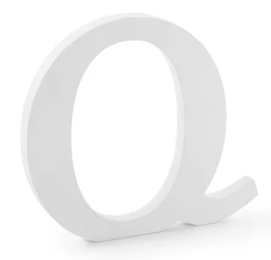 Dřevěné písmeno Q, bílé, 22,5x20,5cm