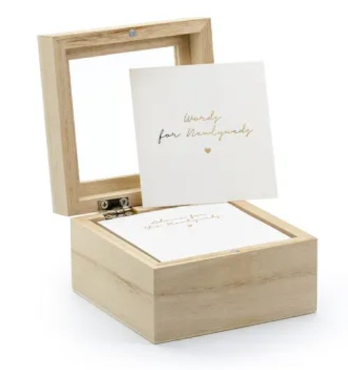 Dřevěná krabička na přání hostů - 9,5x9,5x6cm, anglická verze