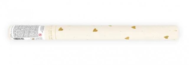 Konfety v tubě pro ruční házení, srdíčka bílá a zlatá, 35 cm
