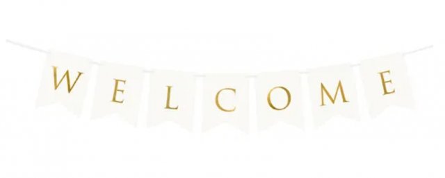 Závěsný papírový banner Welcome, bílý, 15 x 95 cm