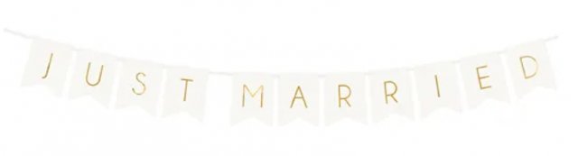 Závěsný papírový banner Just Married, bílý, 15 x 155 cm