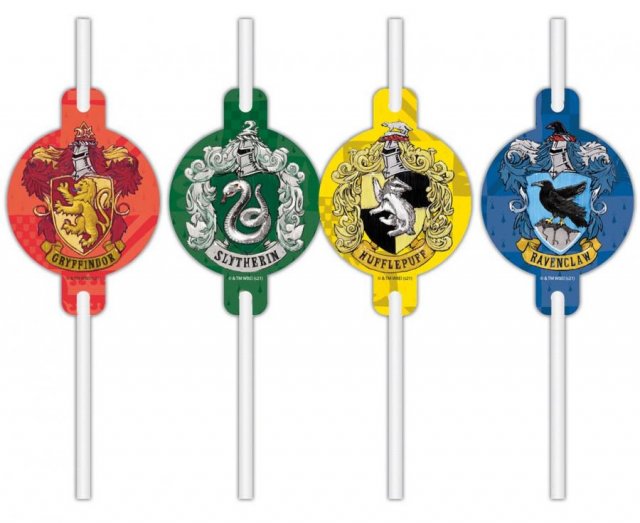 Papírové brčka s medailonem Harry Potter Hogwarts Houses, 4 ks