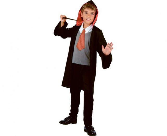 Čarodějnický set (kabát s kapucí, vesta s kravatou, kalhoty) vel. 120/130