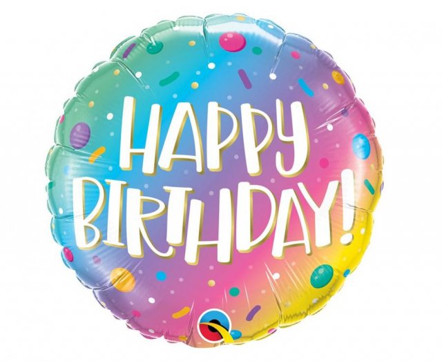 Fóliový balónek "Happy Birthday - Ombre Dots & Sprinkles", 46cm