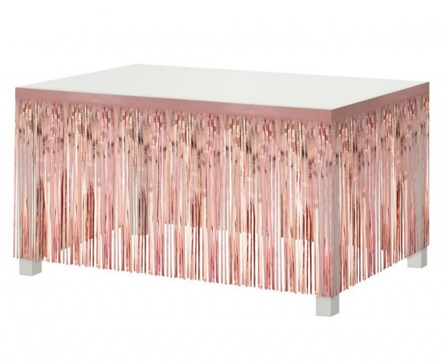 Dekorace okraje stolu, střapce, růžové zlato, 80x300 cm