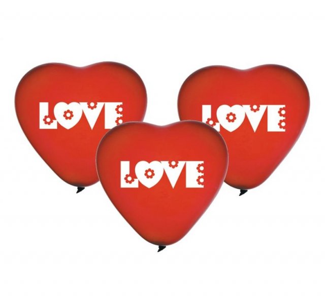 Prémiové latexové "Love" balónky, tvar srdce, set 5 ks