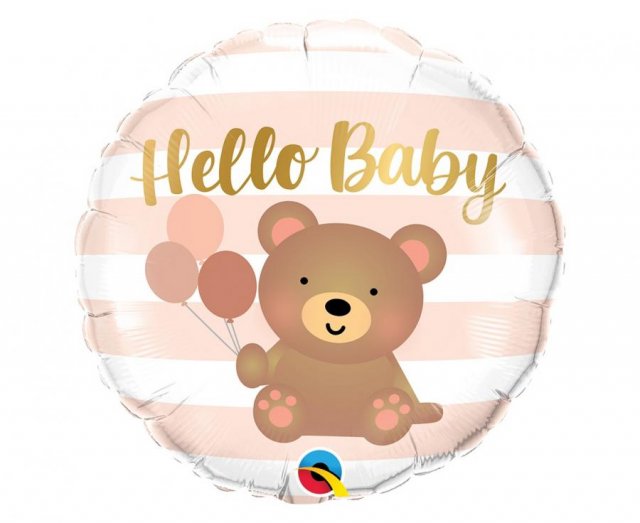 Fóliový balónek 46 cm "Hello Baby" - Medvídek a balónky, kulatý, 46 cm