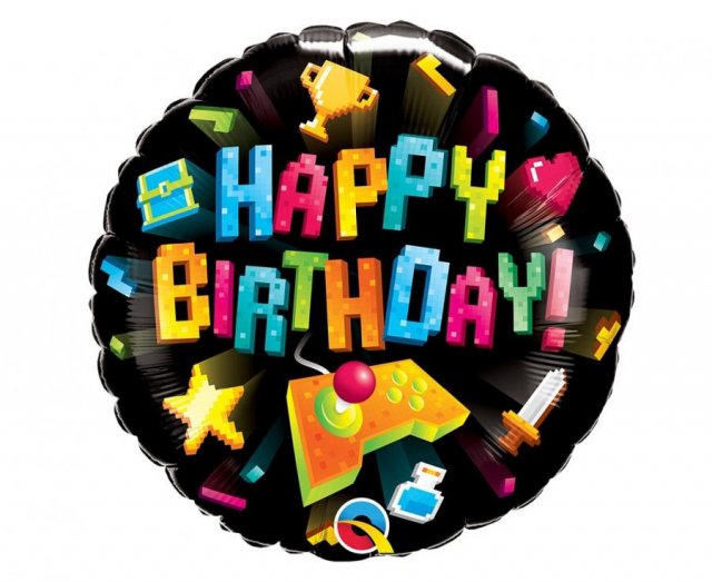 Fóliový balónek 46 cm "Happy Birthday" - Gaming, kulatý, 46 cm