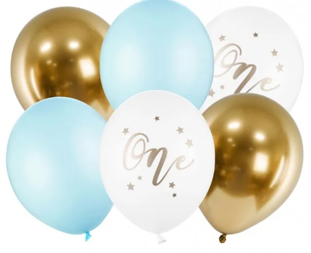 Set latexových balónů pro 1. rok, chlapeček, pastelově světle modré, 6ks