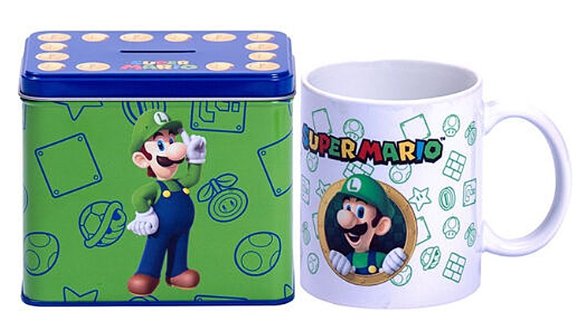 NintenLuigi Super Mario Cup Hrnek s kasičkou na mince 9 x 13 x 11 cm