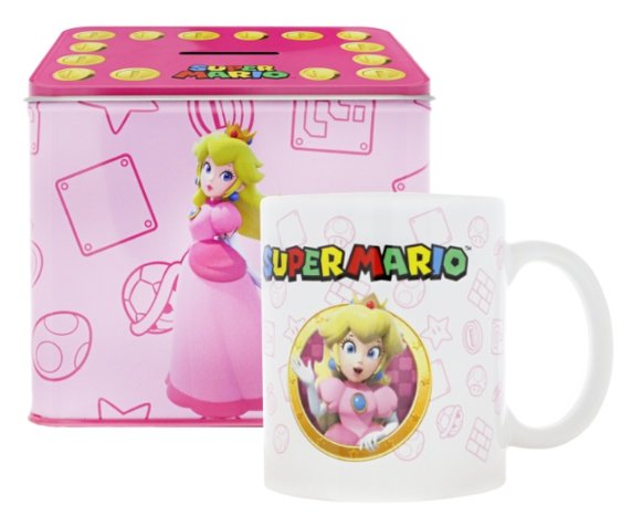 Hrnek s kasičkou na mince Nintendo Princess Peach ze Super Mario Cup, 9 x 13 x 11 cm
