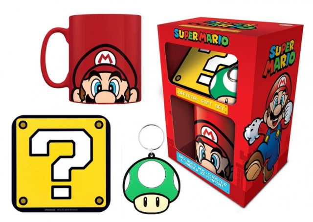 Dárkový set Super Mario - hrníček, klíčenka a podtácek