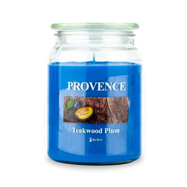 Svíčka ve skle PROVENCE s víčkem 510g, TEAKWOOD PLUM