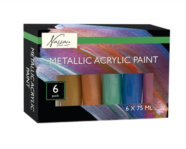 Akrylové metalické barvy, sada 6x75 ml