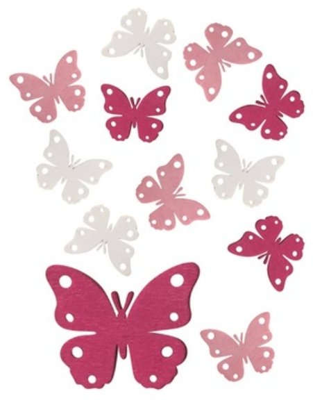 Dřevěná dekorace motýlci, mix barev 3841, 12 ks