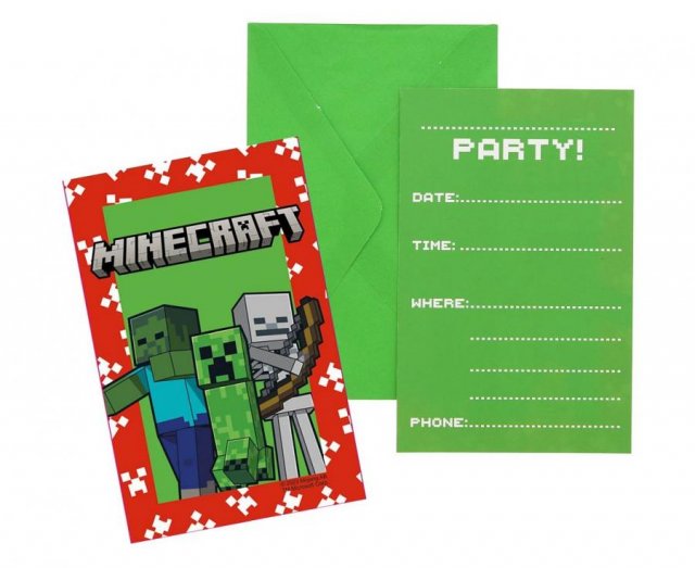 Pozvánky na oslavu s obálkami Minecraft, 6 ks