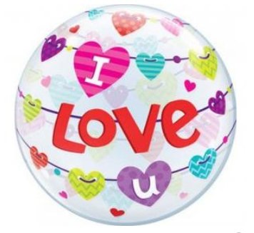 Fóliový průhledný balónek "I Love U"banner hearts / srdíčka, 56 cm
