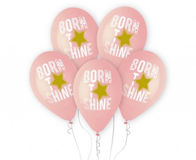 Prémiové balónky Born to Shine, růžové 33cm, set 5 ks