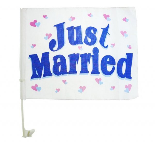 Vlajka do auta "Just Married", 40 x 30 cm