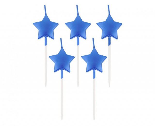 Svíčky Stars hvězdičky, metalická modrá, 5 ks