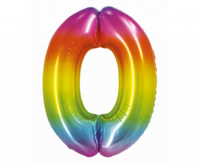 Fóliový balónek číslo 0, duhový, 76 cm