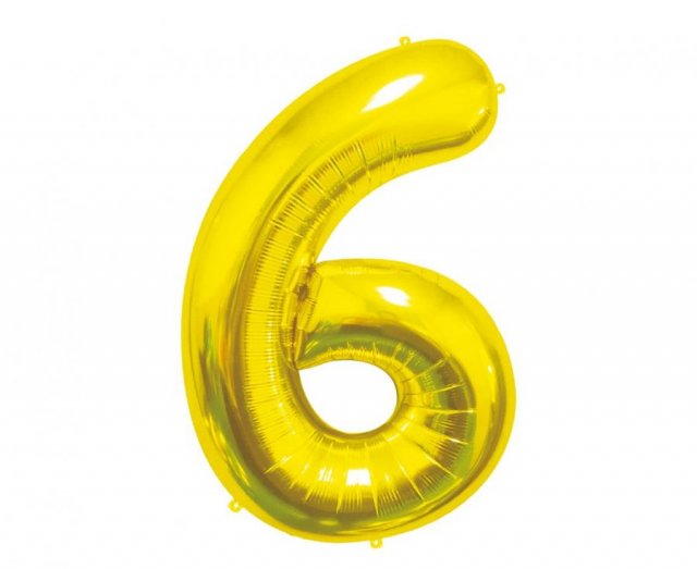 Fóliový balónek číslo 6, zlatý, 85 cm