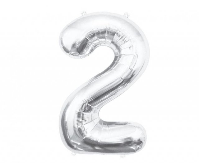 Fóliový balónek číslo 2, stříbrný, 85 cm