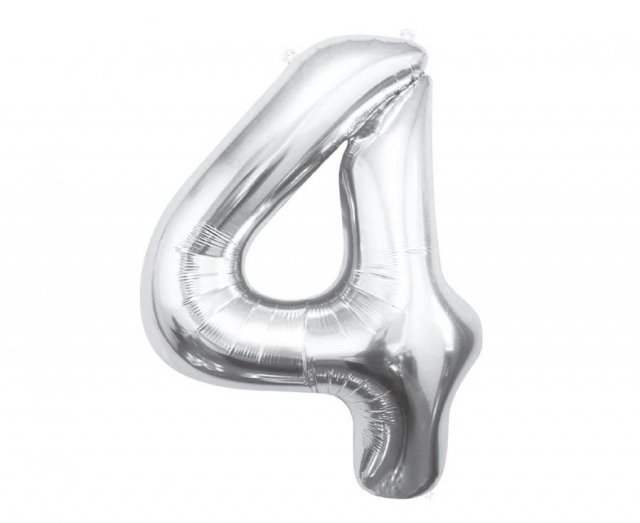 Fóliový balónek číslo 4, stříbrný, 85 cm