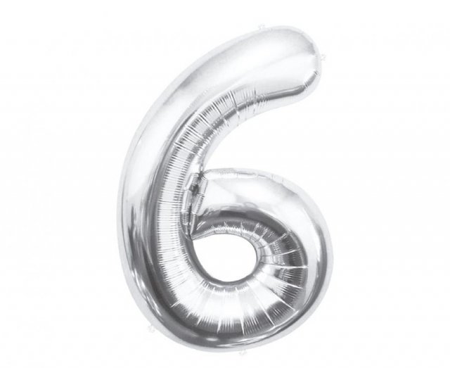 Fóliový balónek číslo 6, stříbrný, 85 cm