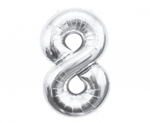 Fóliový balónek číslo 8, stříbrný, 85 cm