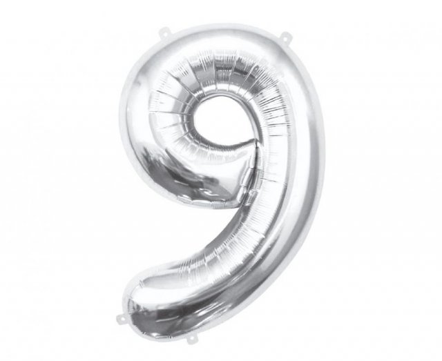 Fóliový balónek číslo 9, stříbrný, 85 cm