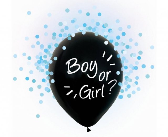 Latexové balónky Gender Reveal - Boy or Girl / Chlapec nebo dívka - modré konfety, set 4ks (zn. Godan)