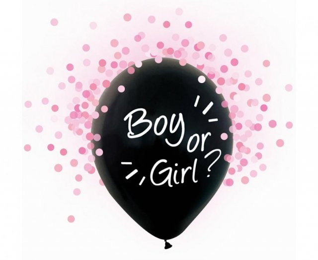 Balónky Gender Reveal - "chlapec nebo dívka", růžové konfety, 4 ks