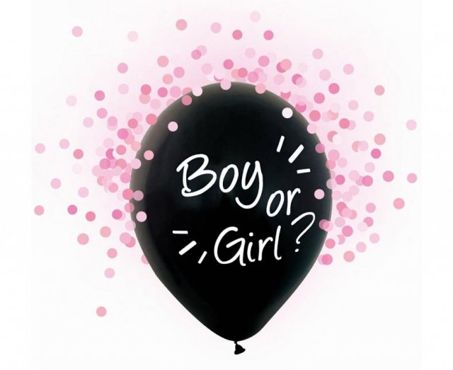 Latexové balónky Gender Reveal - Boy or Girl / Chlapec nebo dívka - růžové konfety, set 4ks (zn. Godan)