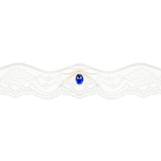 Svatební krajkový podvazek, bílý + mod. kamínek