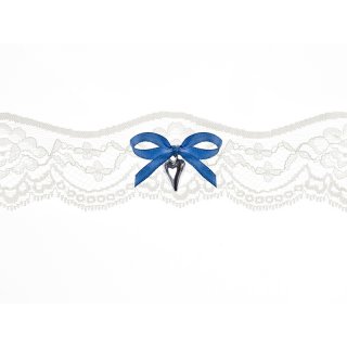 Svatební krajkový podvazek, krémový + modrá stuha