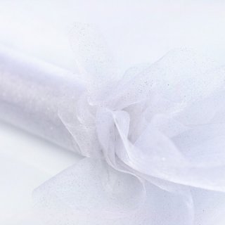 Organza se stříbrným glitrem, bílá, 0.36x9m