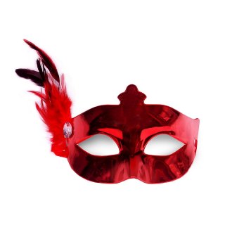 Party maska, s pírkem červená