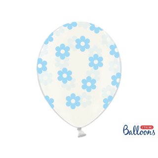 Balónek průhledný, modré květiny, 30 cm